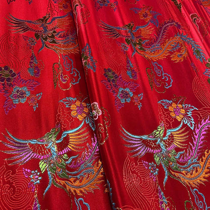 Tissu brocart Red Phoenix : satin de soie damassé cheongsam chinois, 75 cm de large