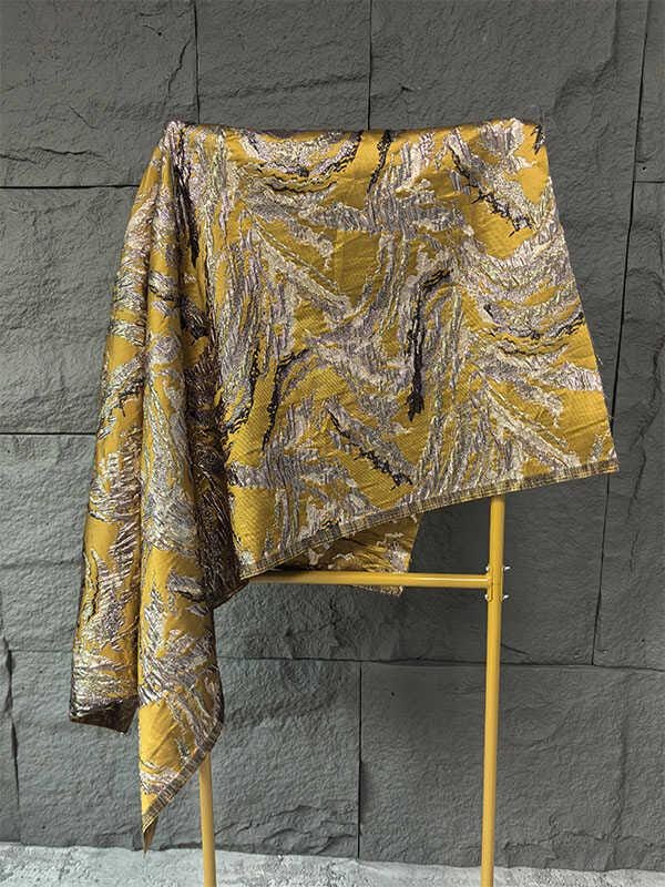 Gold Thread Jacquard Fabric: 3D Mountain Design, 59" Wide
