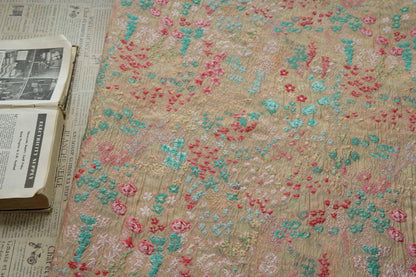Blue Pink Jacquard Woven Fabric: 3D Embossed Flower Pattern, 57" Wide