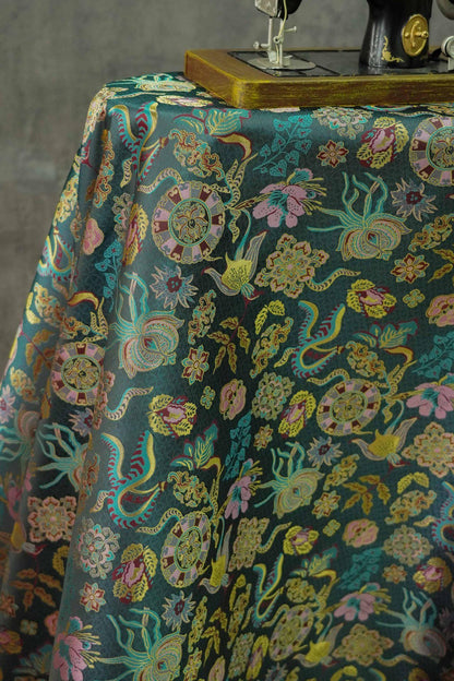 Jacquard Brocade Fabric: Chinese Ancient Pattern Polyester Blend (62")