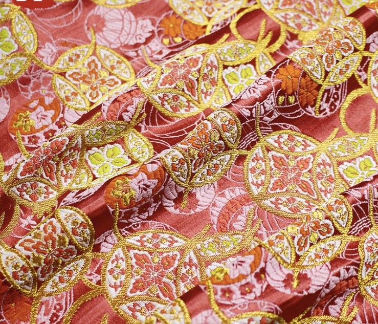 Nishijin Ori Fabric: Japanese Wedding Brocade with Copper Coin Pattern