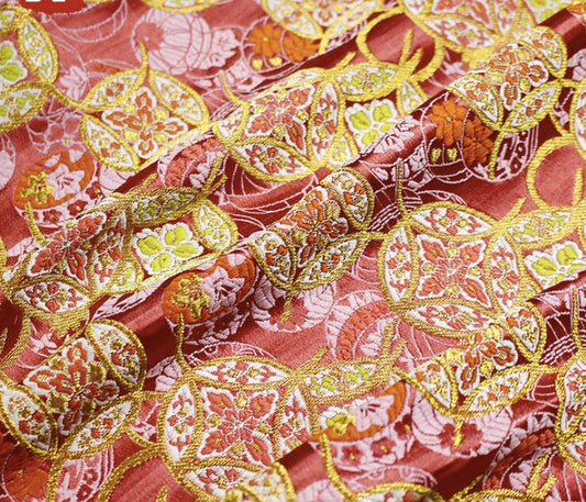 Nishijin Ori Fabric: Japanese Wedding Brocade with Copper Coin Pattern