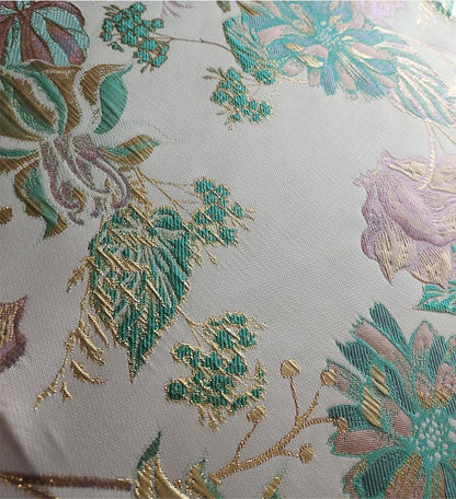 Gold Embossed Floral Jacquard Fabric: Pink Peach Dressmaking Material, 57" Wide