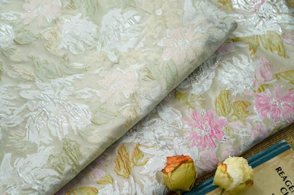 Gold Thread Floral Jacquard Fabric: Shimmering Embossed Weave, 55"W