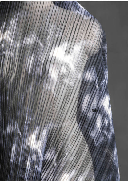 Black and White Tie-Dye Pleated Chiffon Fabric: 59"W Designer Dress Fabric