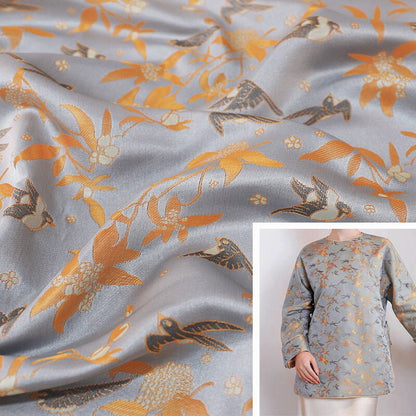 Song Brocade Fabric: 59"W Silk Rayon Damask with Bird Design