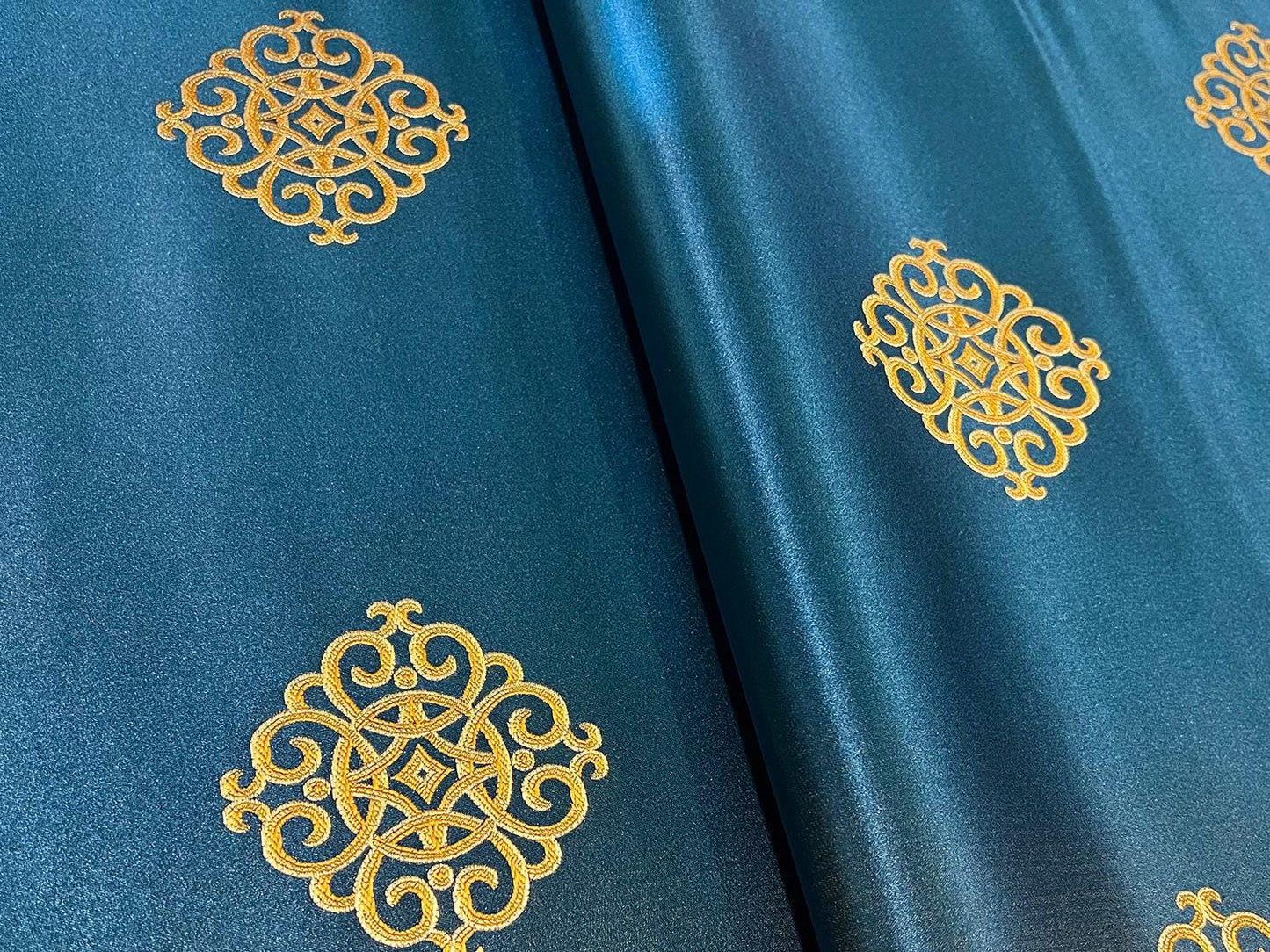 Blue Brocade Fabric: Chinese Mongolian Style Rayon Blend (29.5" Wide)