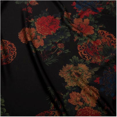 Tissu de gaze cantonaise à motifs floraux : 150 cm de large, satin chinois