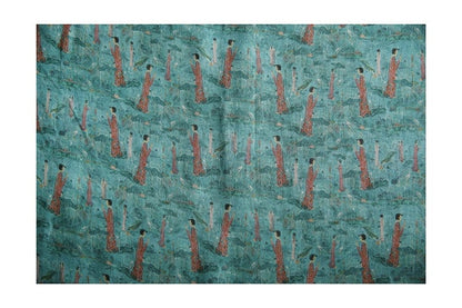 Tissu ramie imprimé Bouddha turquoise : 145 cm de large. Idéal pour l’ameublement, les costumes et la couture.