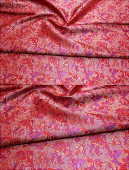 Butterfly Peony Silk Brocade Fabric: 35" Wide, Chinese Wedding Fabric