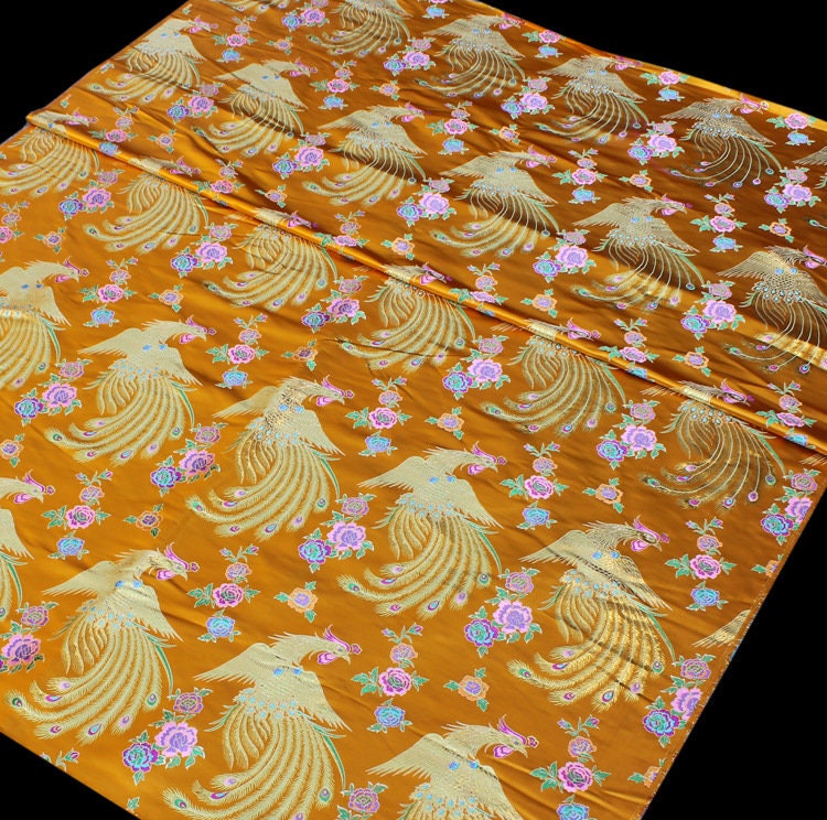 Gold Phoenix Brocade Fabric: Chinese Cheongsam Sewing Material (57"W)