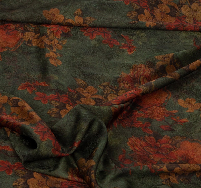 Floral Tea Silk Satin Fabric: 59"W Digital Print Gambiered Canton Gauze