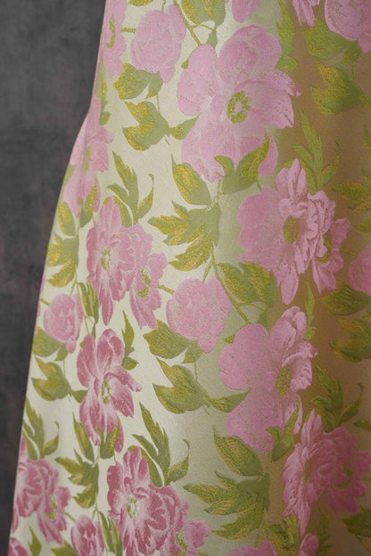 Romantic French Floral Jacquard Fabric with Gold Threads, 65"Wide