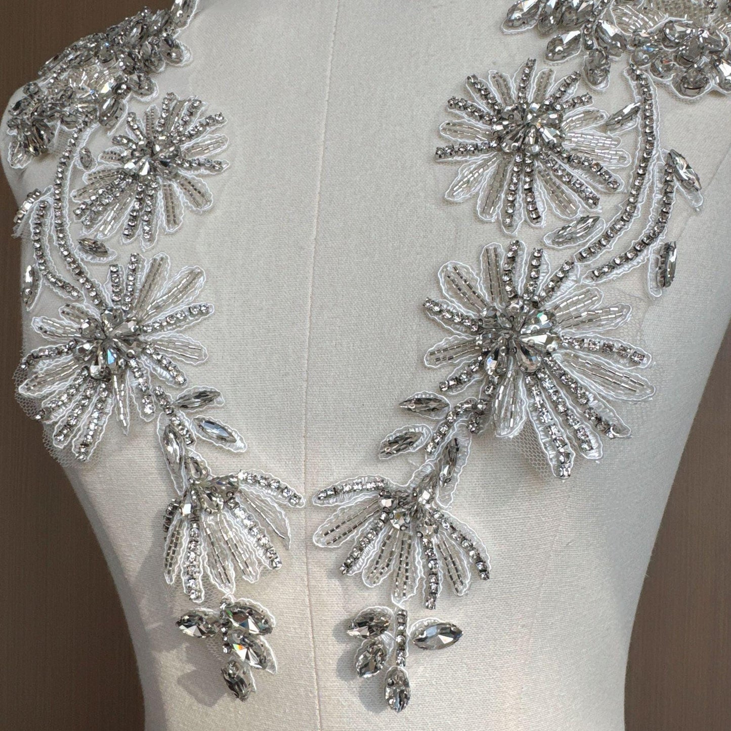 Embroidered Lace Trim: Beaded Sequin Floral Applique, Bridal Wedding Dress, By The Yard