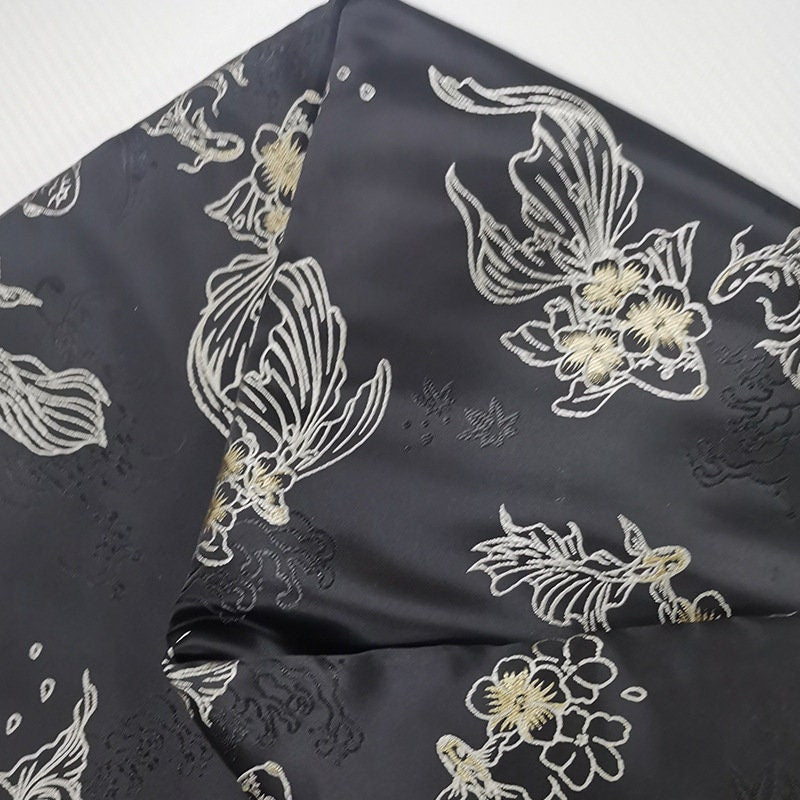 Goldfish Jacquard Fabric: Butterfly Flower Polyester Rayon Blend