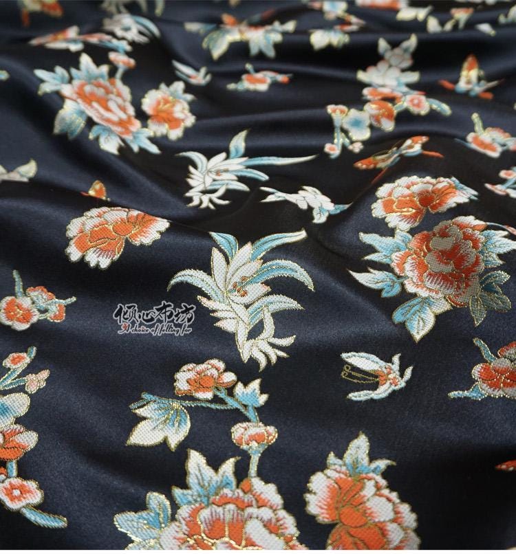 Peony Silk Brocade Fabric: Chinese Jacquard for Cheongsam, Hanfu & Upholstery