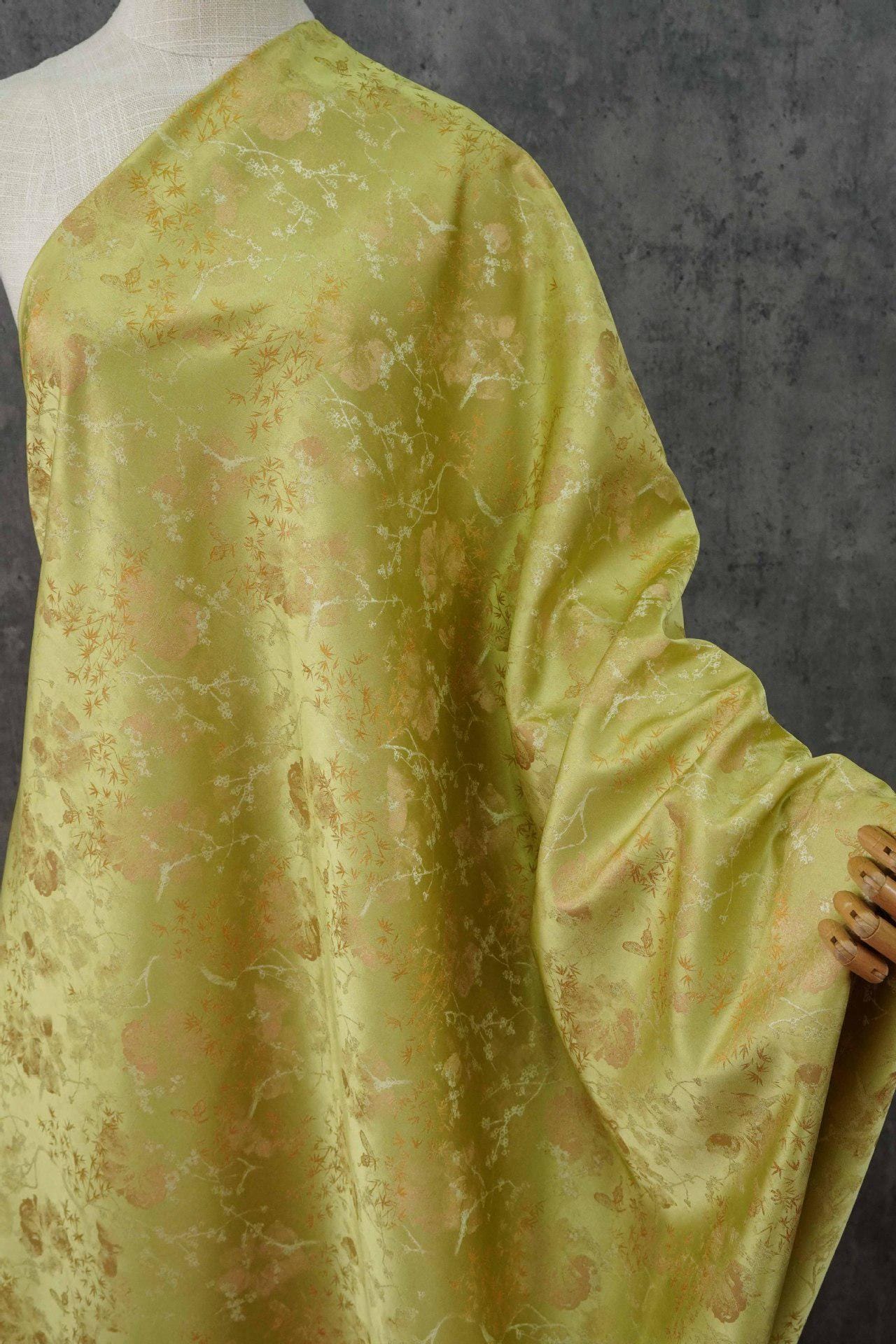 Bamboo Leaf Floral Brocade Fabric ��� Watercolor Jacqua" Wide
