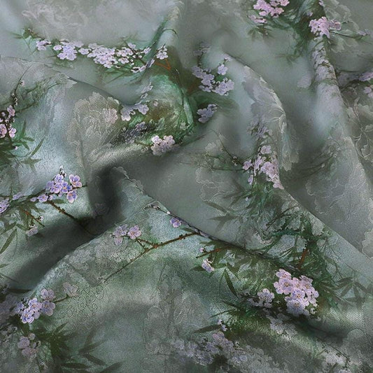 Tissu satiné imprimé floral pour thé : 100 % rayonne, largeur 150 cm