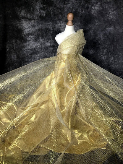 Gold & Silver Stiff Mesh Fabric, Creative Modeling, Designer Dress, 59"W, By the Meter