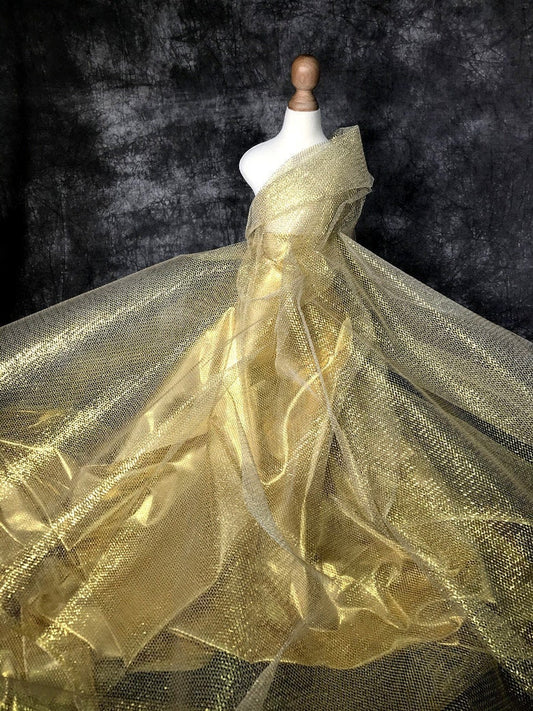 Gold & Silver Stiff Mesh Fabric, Creative Modeling, Designer Dress, 59"W, By the Meter