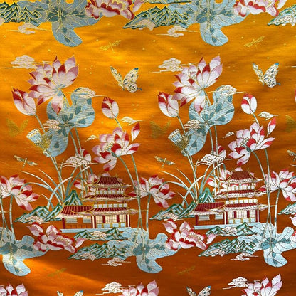 Lotus Silk Brocade Fabric: Tibetan Robe, Cheongsam, Upholstery, 59"W