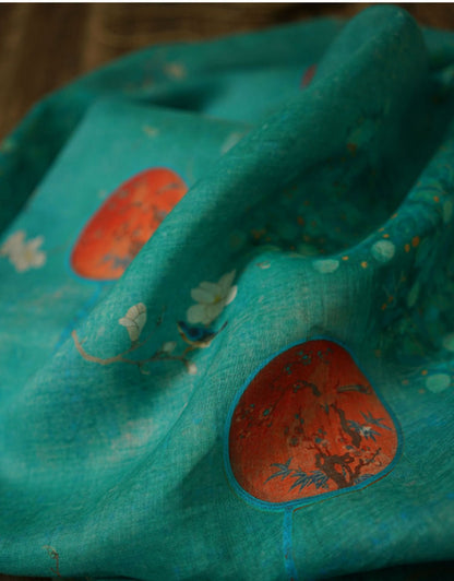 Jade Green Ramie Fabric: Floral Cheongsam Qipao Textile, 55"W