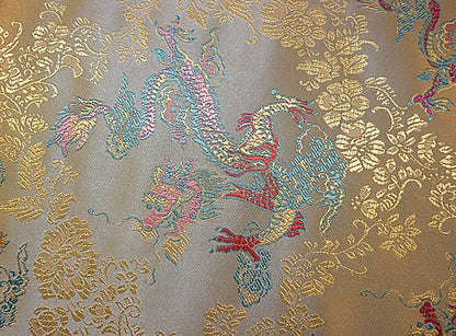 Dragon Brocade Fabric: Colorful Jacquard Satin, Home Decor (35"W)