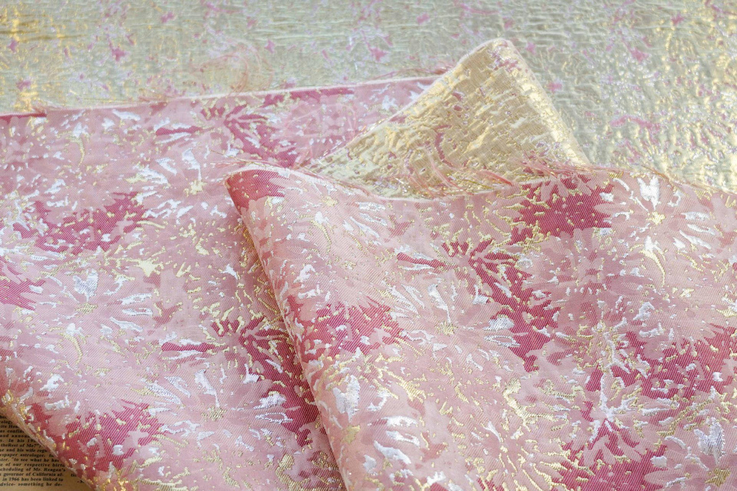Gold Thread Woven Jacquard Fabric: 3D Shimmering Embossed Floral (59"W, By The Meter)