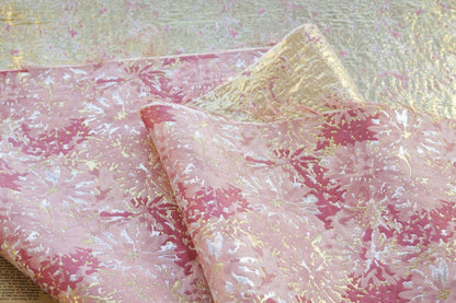 Gold Thread Woven Jacquard Fabric: 3D Shimmering Embossed Floral (59"W, By The Meter)