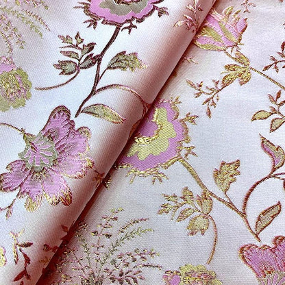 Gold Thread Jacquard Fabric: 3D Embossed Floral Woven Upholstery, Costume, Decor (59"W, By The Meter)