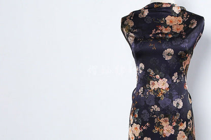 Peony Floral Silk Damask Fabric - 59"W Digital Print