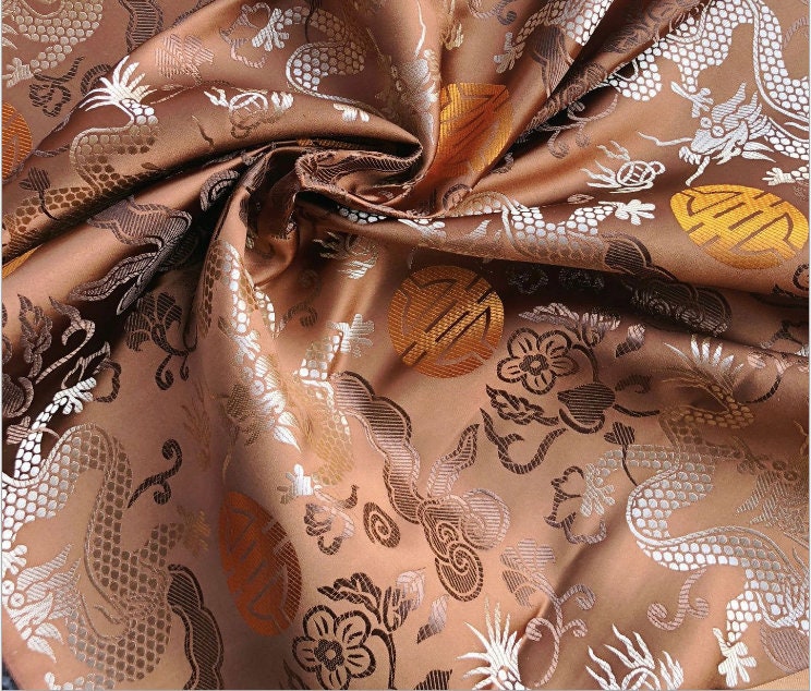 Chinese Dragon Brocade Fabric: Multi-Color Rayon, 29.5" Wide, Upholstery & Sewing