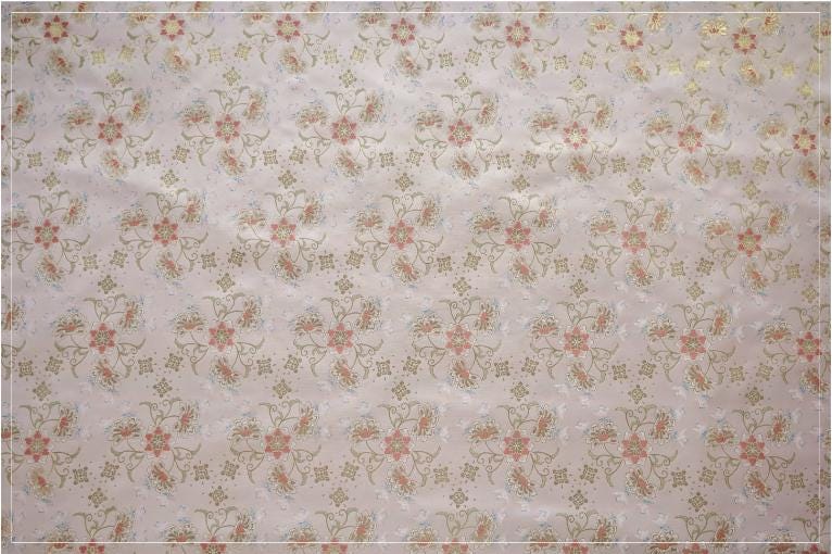 Gold Thread Jacquard Fabric: Pink 3D Flower Designer Fabric, 62"W