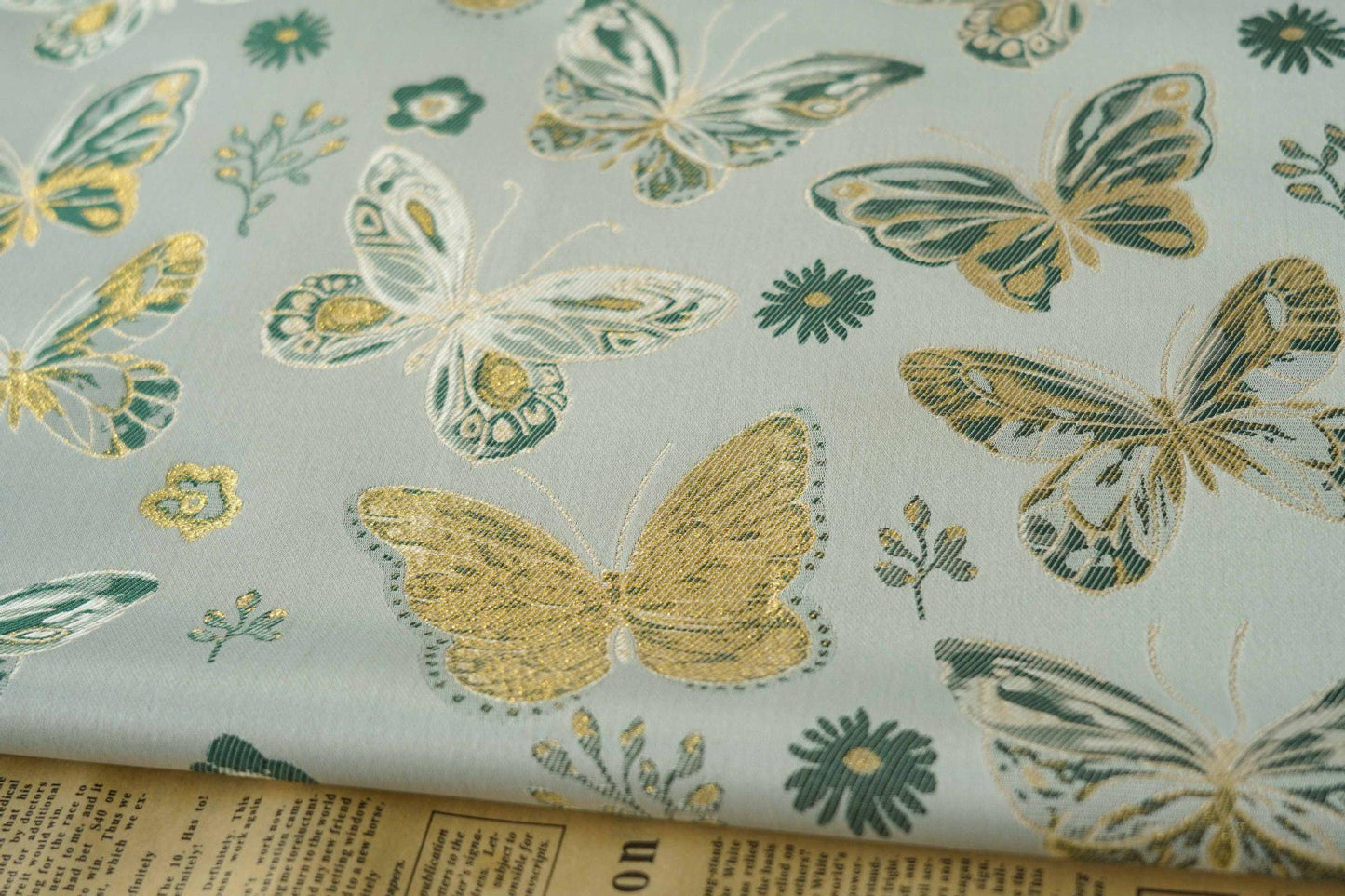 Gold Thread Butterfly Jacquard Fabric: Beige Costume & Upholstery Fabric