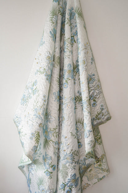 Gold Thread Floral Jacquard Fabric: 3D Texture, 55" Wide