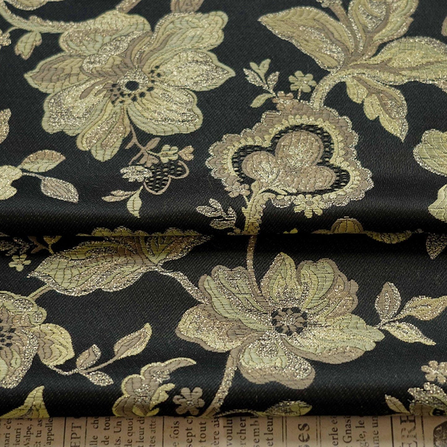 Gold Thread Jacquard Fabric: Vintage Palace Floral, 60"W - By The Meter
