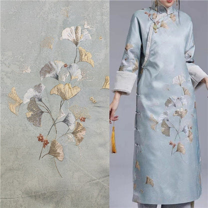 Ginkgo Pattern Jacquard Satin Fabric: Costume, Upholstery, Sewing (55"W)
