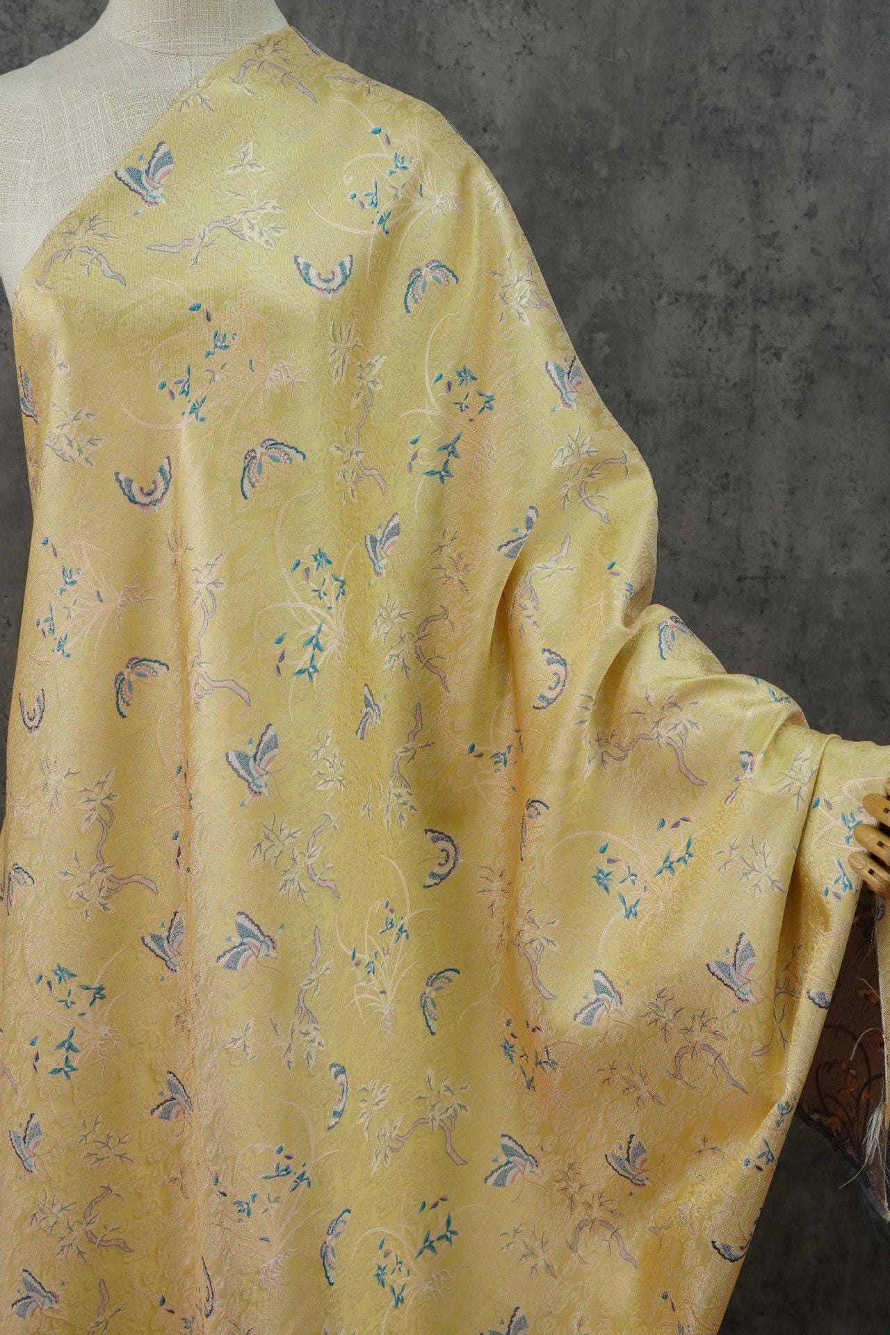 Song Brocade Fabric: Gold Butterfly Jacquard, Cheongsam Sewing Material