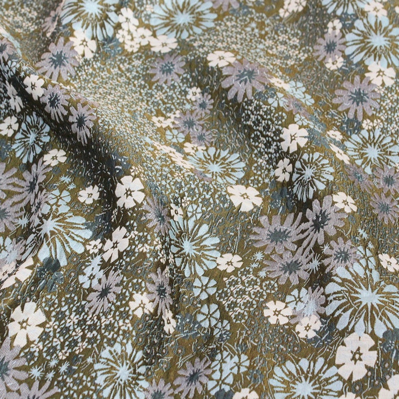 Floral Jacquard Woven Fabric: Olive Green Reversible Upholstery, 54"W