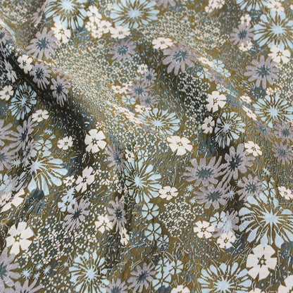 Floral Jacquard Woven Fabric: Olive Green Reversible Upholstery, 54"W