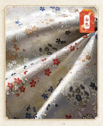 Japanese Dianthus Silk Brocade Fabric: Kimono Bowknot Sewing Material