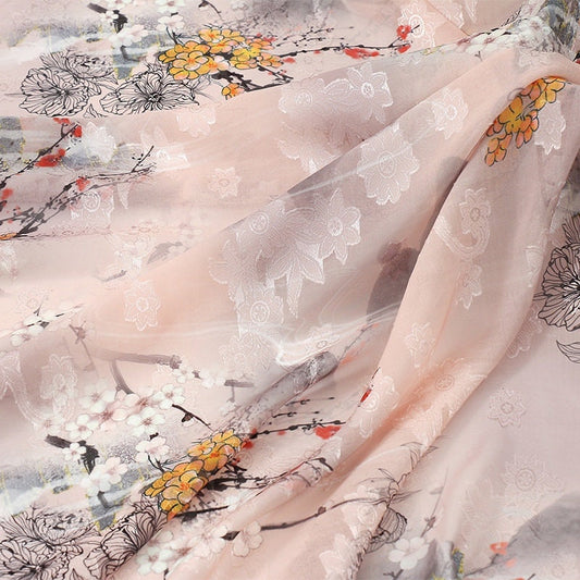 Floral Botanical Print Fabric: Red Cloud Yarn, 59" Wide