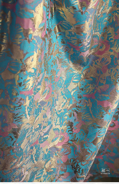 Gold Thread Jacquard Fabric: 3D Oil Painting Texture, 55" Wide
