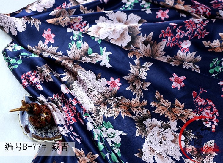 Printed Floral Satin Fabric: Soft Polyester, 59" Wide, Sewing Material