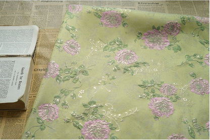 Tissu jacquard brocart à motif floral : style palais rétro, largeur 150 cm (59 po) - Vendu au mètre