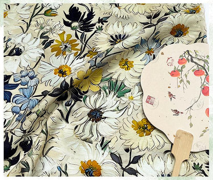 Luxury New Chinese Style Floral Cotton Brocade Fabric ��� Digital Print Oriental Textile - By The Met"Wide