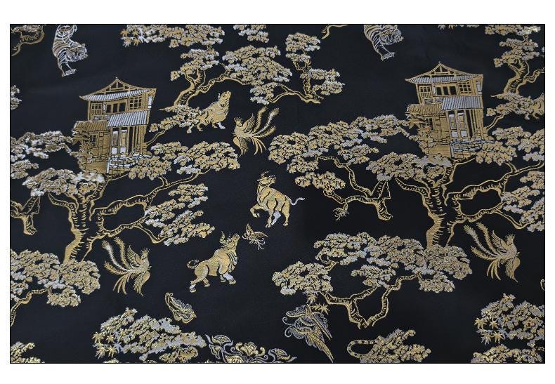Gold Woven Tiger Jacquard Fabric with Dragon Ox Elements ��� Fashion & Decor Texti"Wide