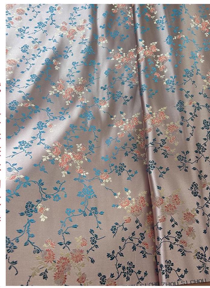 Brocart de soie damassé : tissu chinois à motifs floraux, largeur 75 cm (29,5 po) - Vendu au mètre
