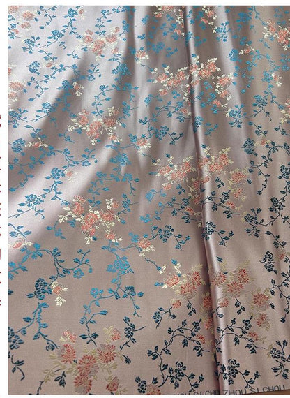 Brocart de soie damassé : tissu chinois à motifs floraux, largeur 75 cm (29,5 po) - Vendu au mètre