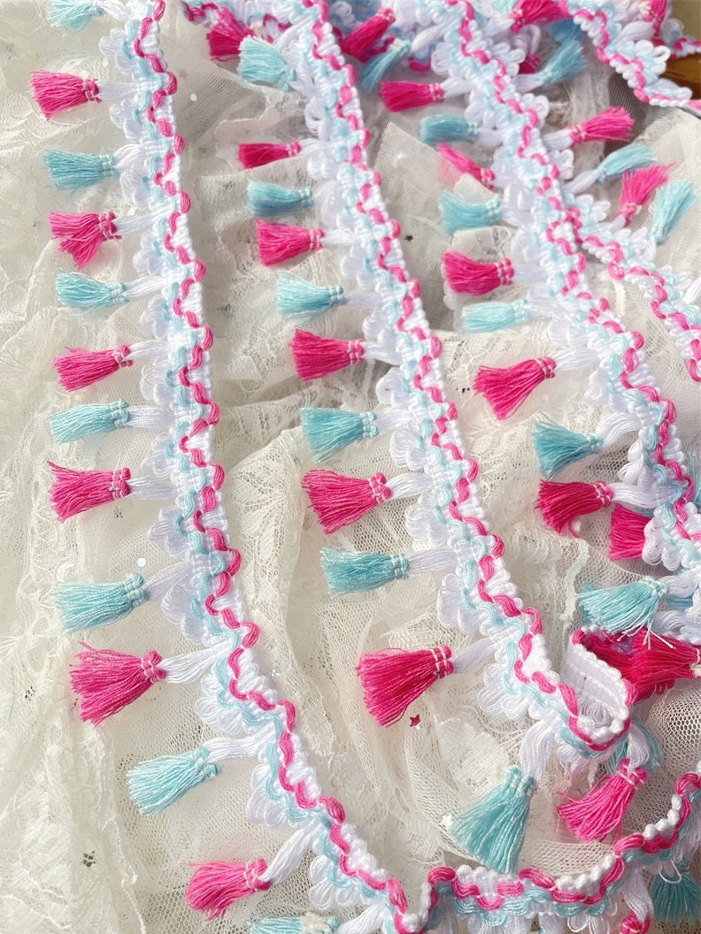 Colorful Tassel Trim: Ethnic Cotton Fabric, 2" Width